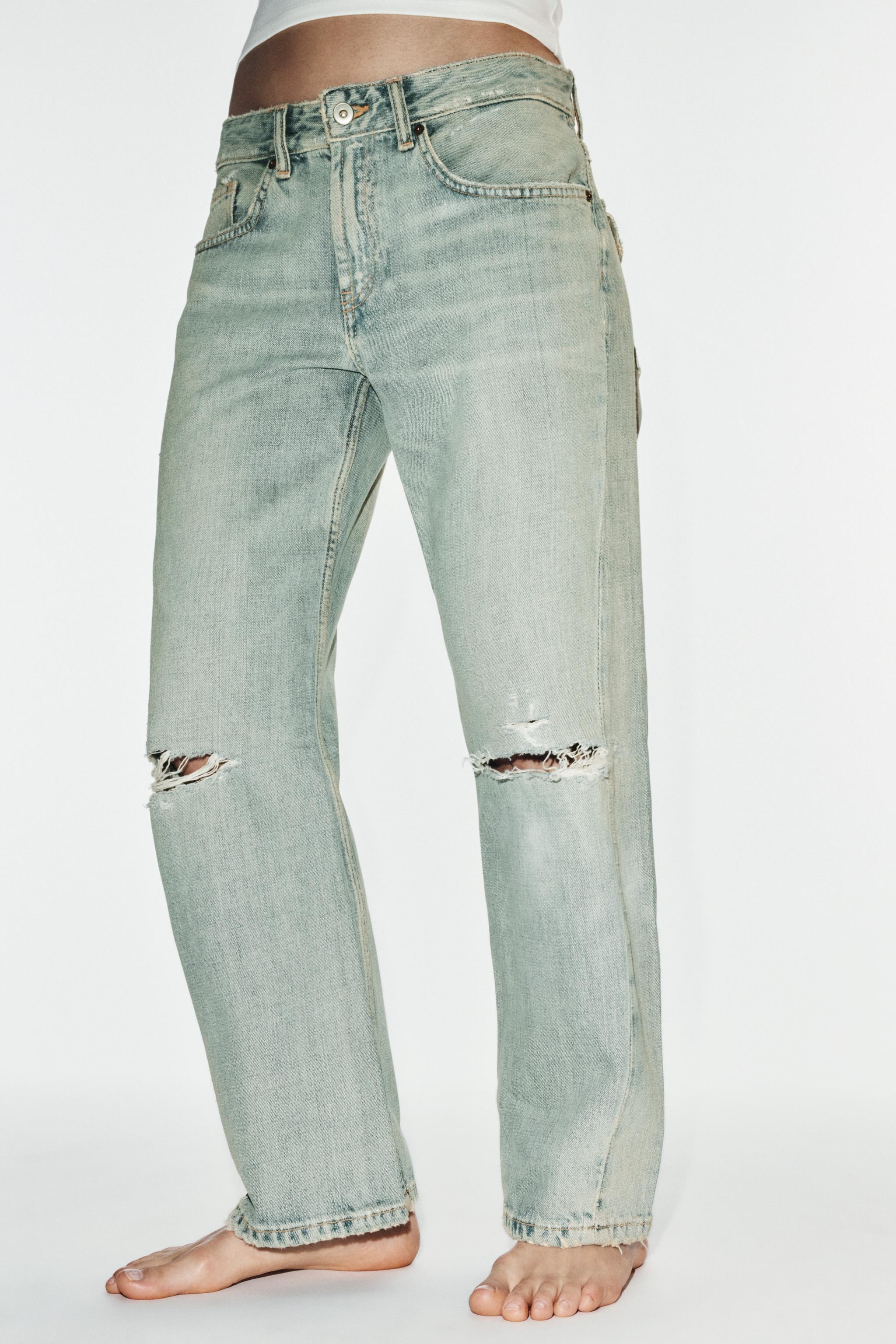 Женские джинсы Zara TRF CROPPED DISTRESSED JEANS — фото 4