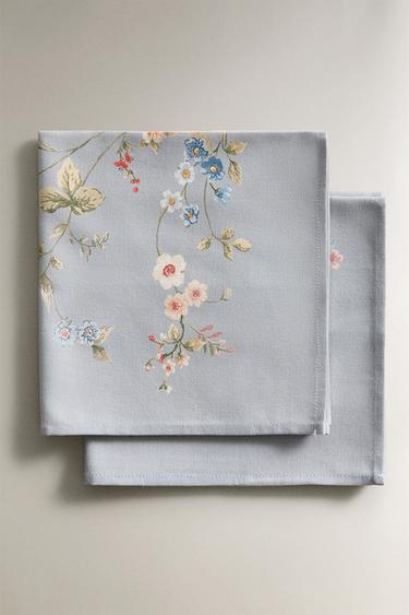 Zara PACK OF SMALL FLORAL PRINT NAPKINS (PACK OF 2) - 藍色