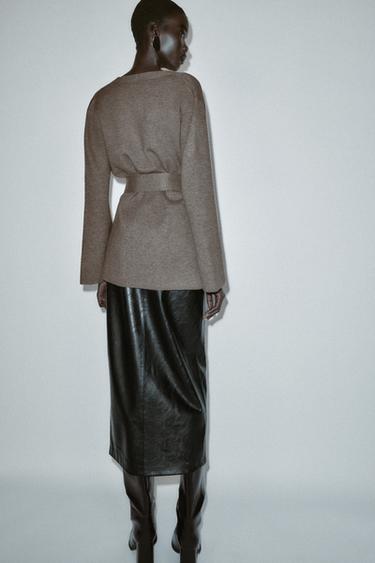 BELTED KNIT CARDIGAN - Mink by Zara - Image 7