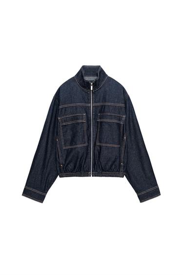 جاكيت Z1975 BOMBER DENIM بياقة عالية - أزرق الخاص بـ Zara