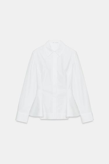 Zara ZW COLLECTION PEPLUM POPLIN SHIRT - White