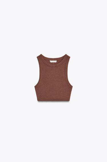 ТОП У РУБЧИК ІЗ БРЕТЕЛЯМИ - Коричневий Zara