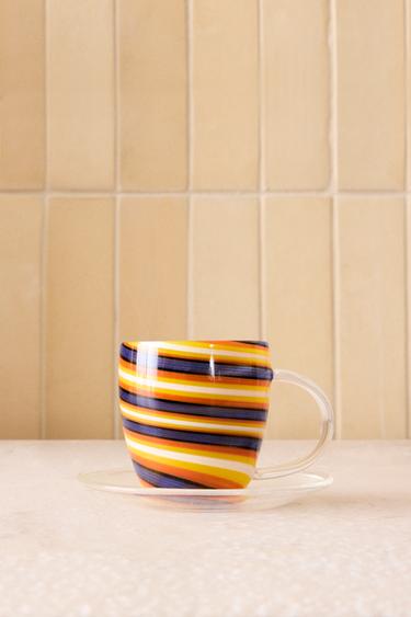 SPIRAL BOROSILICATE MUG AND SAUCER - Orange by Zara