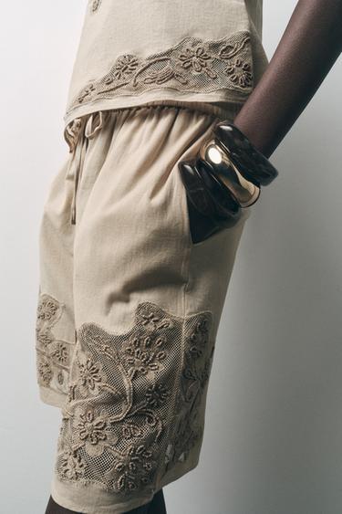 EMBROIDERED BEAD BERMUDA SHORTS - Beige by Zara - Image 2