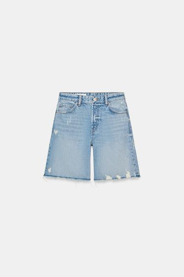 Zara MID-RISE DENIM SHORTS - Blue
