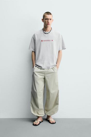 Zara CONTRASTING TEXT PRINT T-SHIRT - Gray marl - Image 0