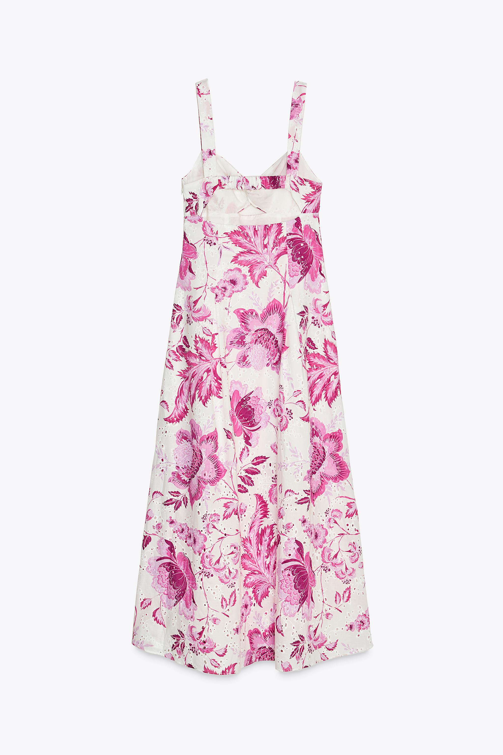 pinkpink.522様 PRINTED DRESS WITH OPENWORK EMBROIDERY - Pink / White | ZARA