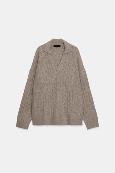 PULL POLO EN MAILLE À TORSADES - Vison chiné de Zara - Image 5