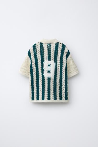 POLO EN MAILLE À RAYURES FOOTBALL - Écru / Bleu de Zara - Image 1