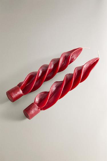 PACK OF SPIRAL CHRISTMAS CANDLES (PACK OF 2) - Red by Zara - Image 1