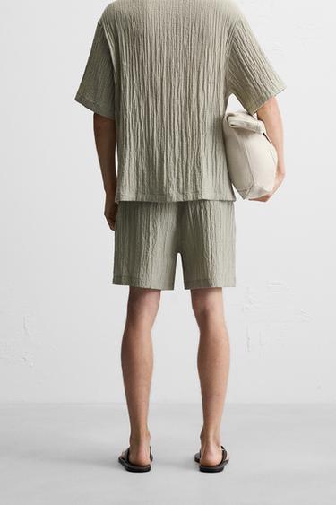JACQUARD CRINKLE-EFFECT BERMUDA SHORTS - Light green by Zara - Image 2