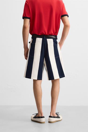 STRIPED BERMUDA SHORTS WITH PLEATS - Navy / White by Zara - Image 2