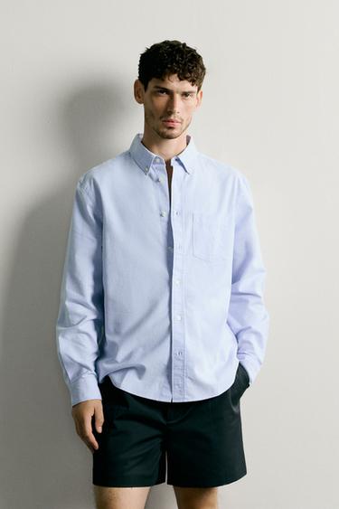 CAMISA REGULAR FIT ESTRUCTURA OXFORD - Celeste de Zara