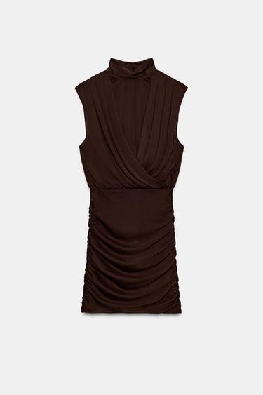 DRAPED MINI DRESS - Brown by Zara - Image 1