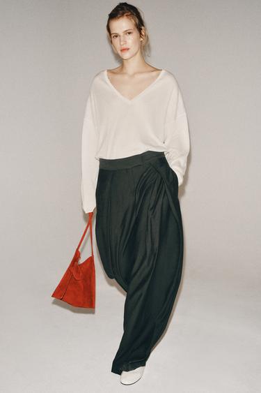 PANTALON WIDE LEG À PINCES ZW COLLECTION - Kaki de Zara