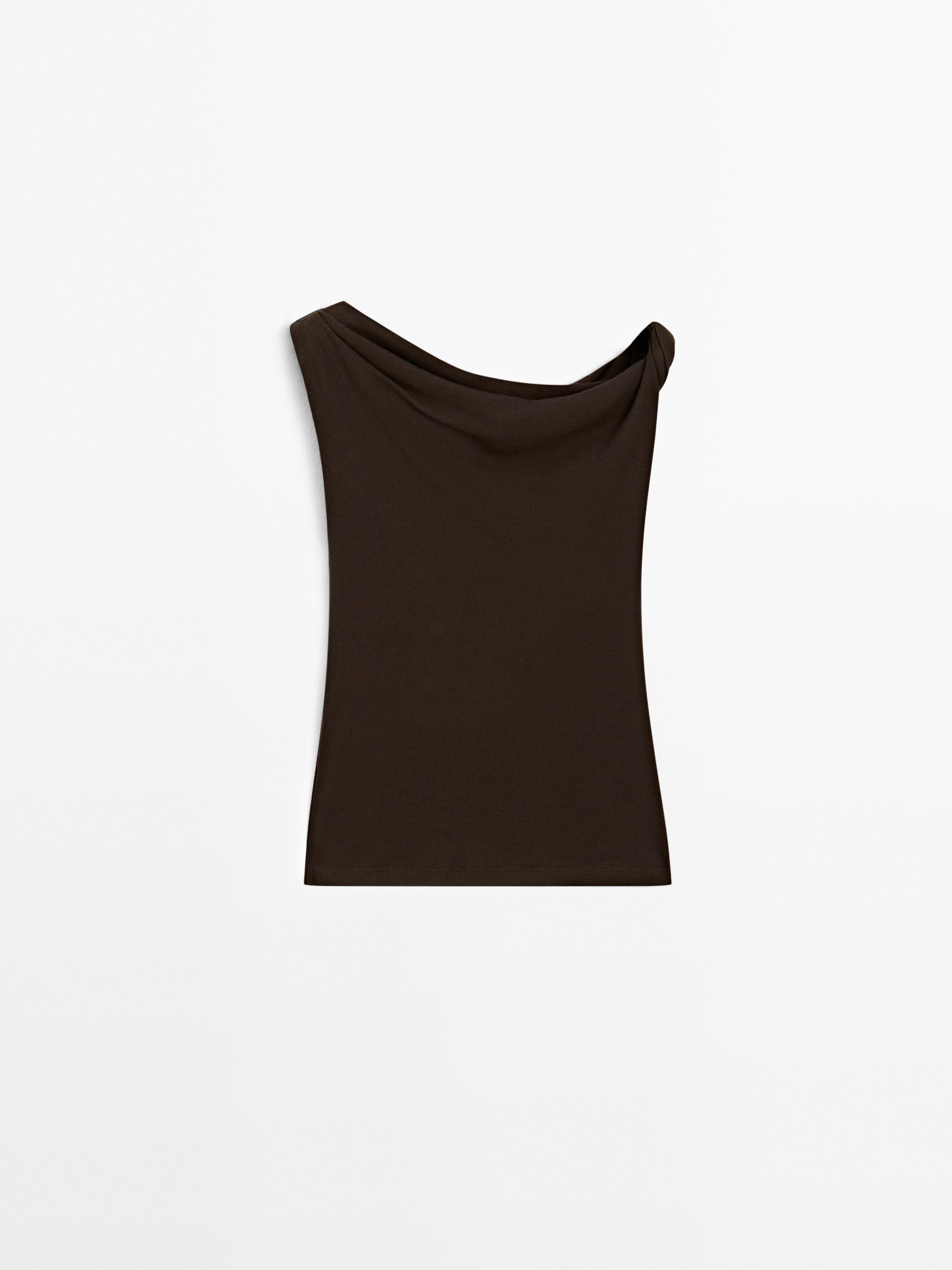 Draped cotton top with knot detail - Black | ZARA United States Draped cotton top with knot detail - Black | ZARA United States