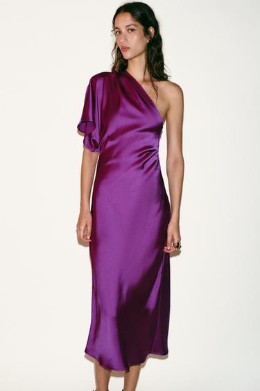 ROBE MI-LONGUE ASYMÉTRIQUE SATINÉE - Violet de Zara - Image 1