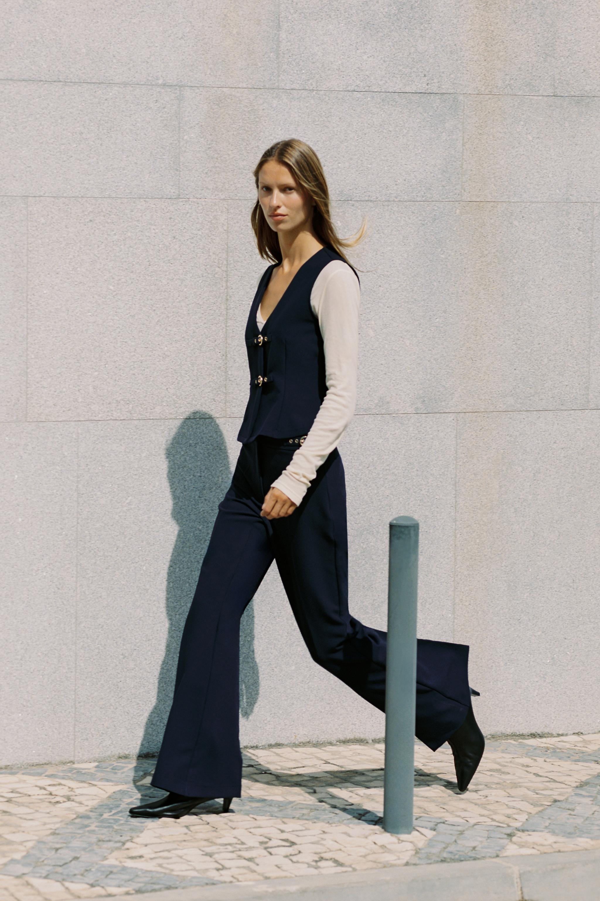 BUCKLED FLARE PANTS - Navy blue | ZARA United States