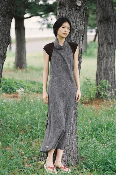 ZW COLLECTION HALTER DOT DRESS - Black / Ecru by Zara