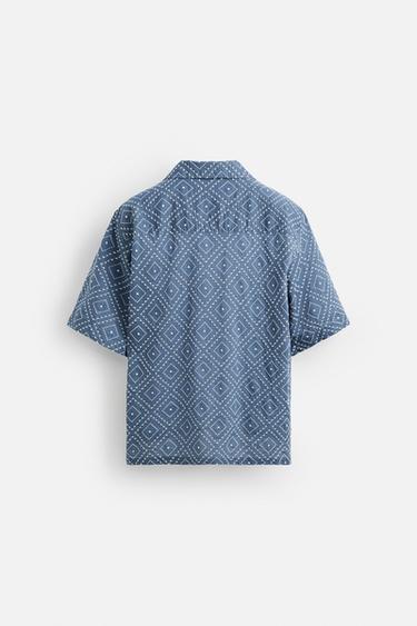 CONTRAST EMBROIDERY SHIRT - Blue by Zara - Image 7