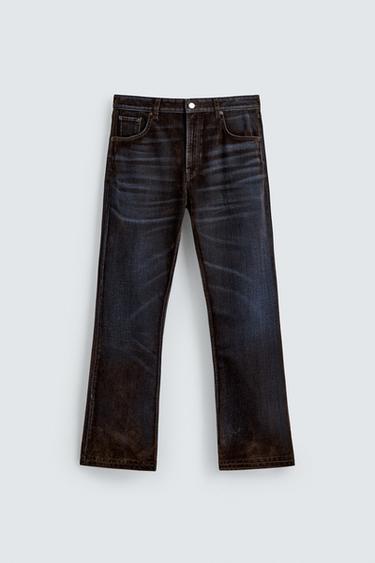 Zara FLOCKED FLARE FIT JEANS - Brown