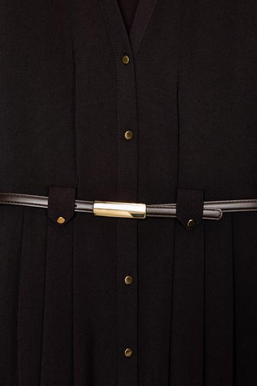 ROBE CHEMISE MI-LONGUE AVEC CEINTURE - Chocolat de Zara - Image 8