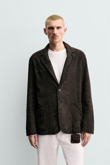 BLAZER PIEL ANTE - Gris topo de Zara