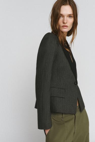 BLAZER ESPIGA COMBINADA ZW COLLECTION - Gris oscuro de Zara