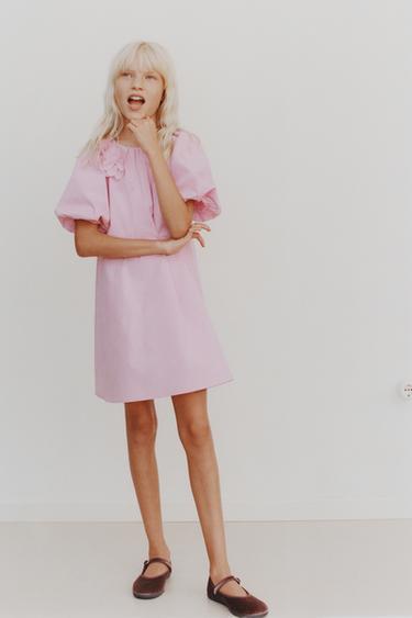 FLOWER POPLIN DRESS - Purple by Zara