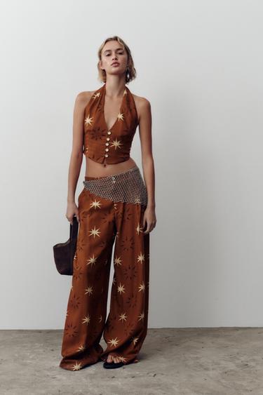 SUN PRINT LINEN BLEND TOP - Terracotta by Zara