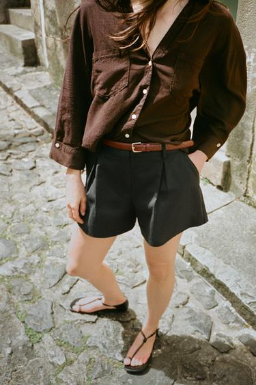 Zara HIGH-WAISTED SHORTS WITH BELT - Black