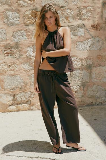 PANTALONS CROP FLUIDS - Marró de Zara