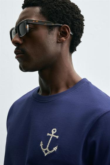 ANCHOR EMBROIDERED T-SHIRT - Navy blue by Zara - Image 4