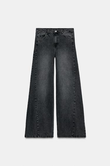 Zara HIGH-WAIST WIDE LEG JEANS - Gray