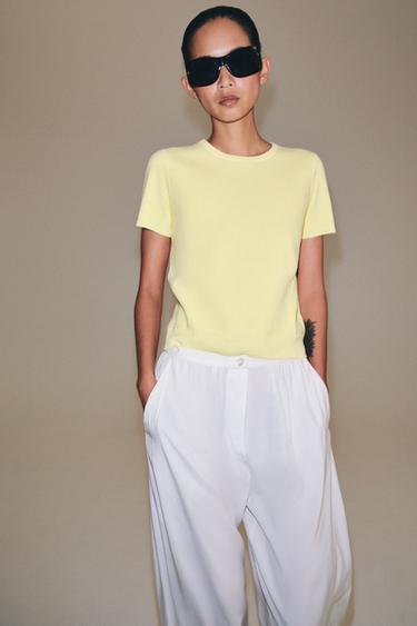 SHORT SLEEVE KNIT TOP - Light yellow by Zara
