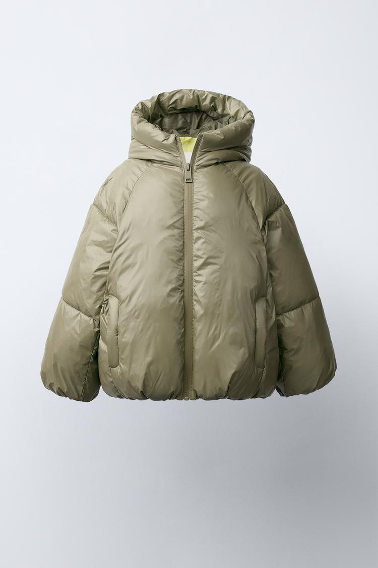 WATER-REPELLENT RUBBERIZED PUFFER COAT — Khaki