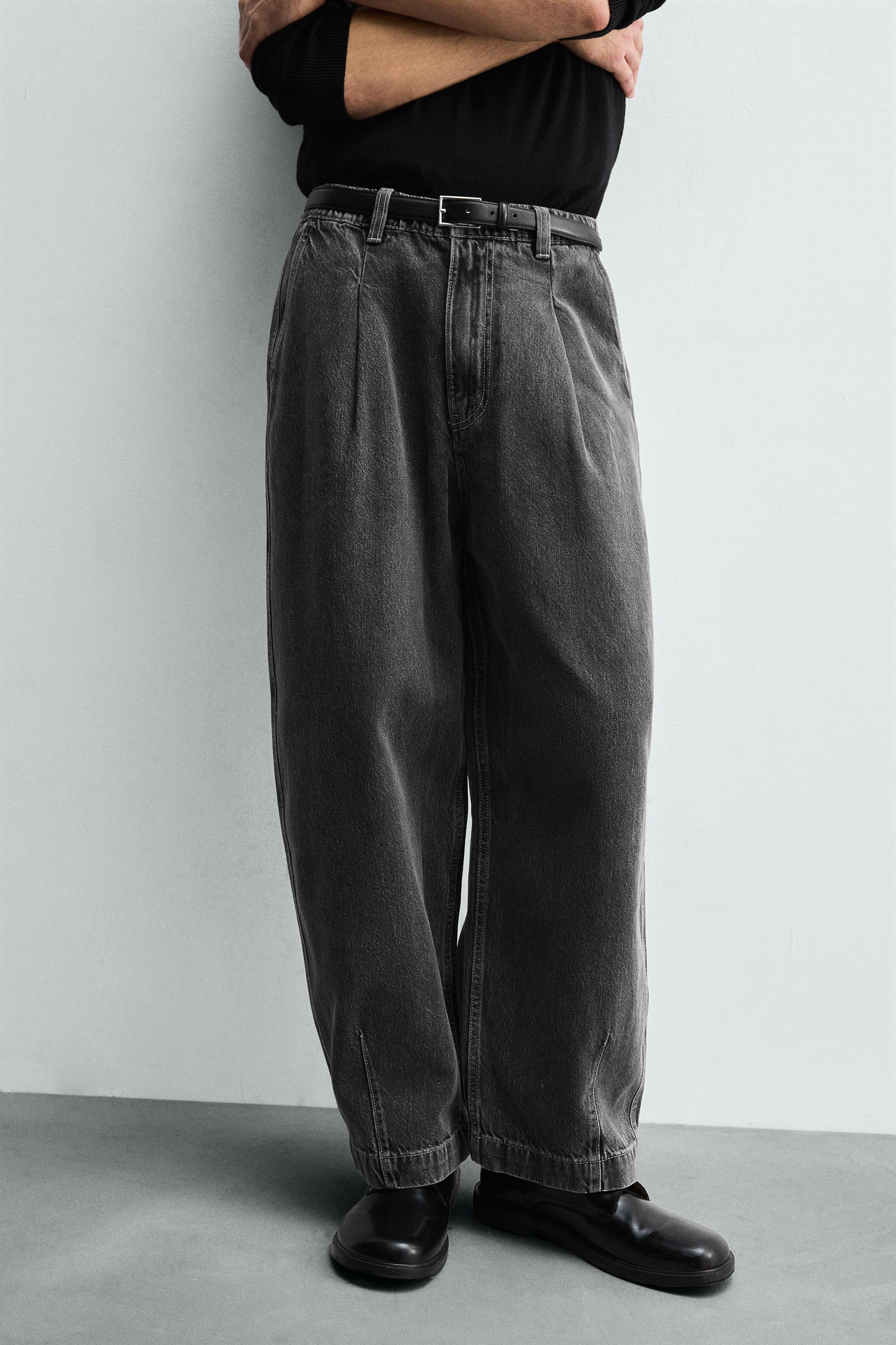 PLEATED WIDE FIT DENIM CHINO PANTS