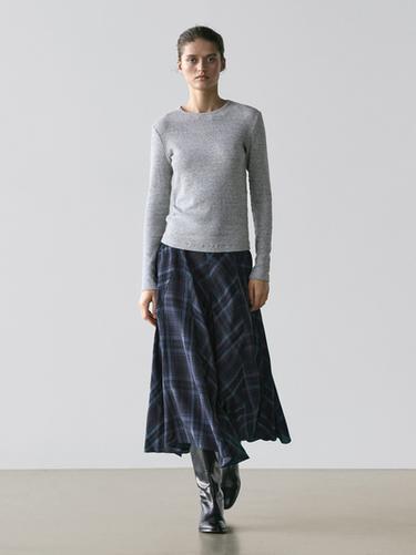 Zara Check print flowing godet skirt - Blue - Image 0