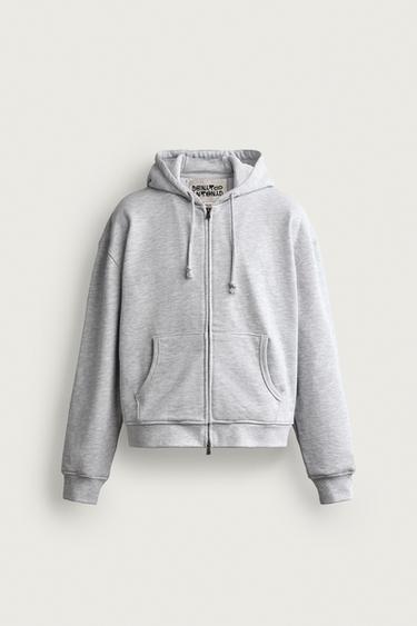 Zara CROPPED FIT ZIPPER HOODIE SWEATSHIRT - Gray marl