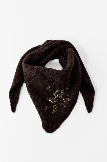 BANDANA EN MAILLE FLEUR ET FANTAISIE - Marron de Zara