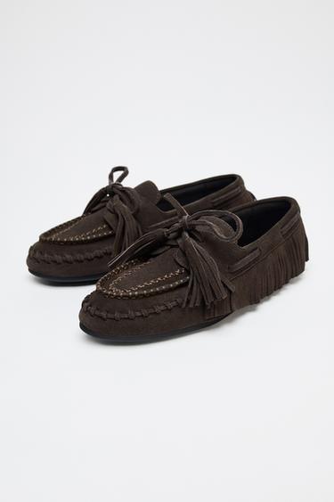 MOCASSINS À FRANGES EN CROÛTE DE CUIR - Marron de Zara - Image 2