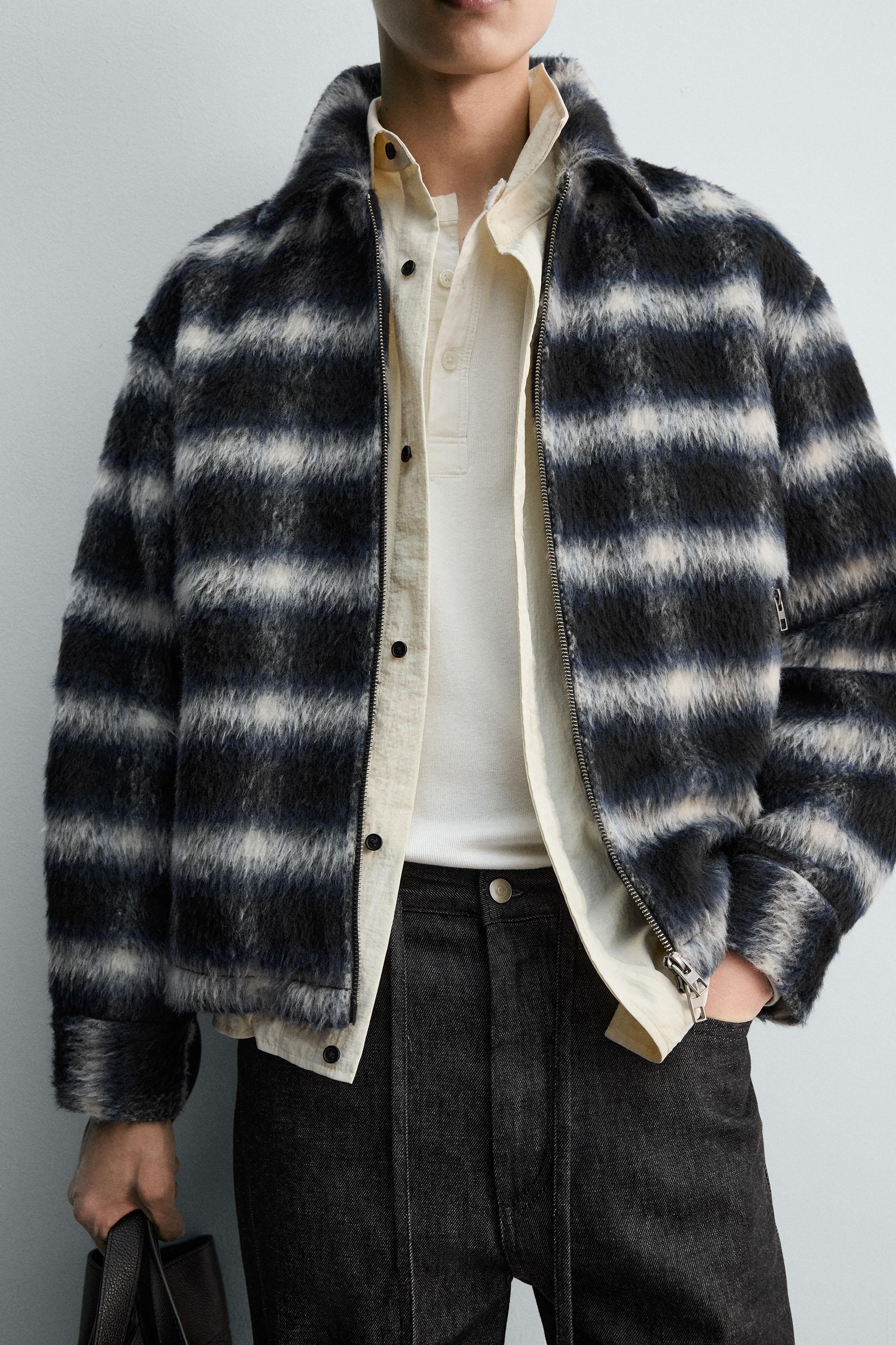 クロップドフィットチェック柄ジャケット - ブルー | ZARA Japan / 日本