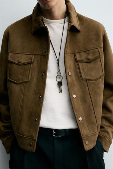 FAUX SUEDE REGULAR FIT JACKET - camel by Zara - Image 5