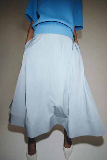 JUPE MIDI CAPE ZW COLLECTION - Bleu clair de Zara