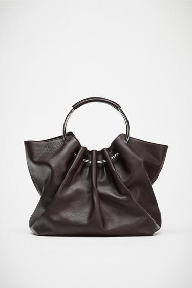 RIGID STRAP LEATHER BUCKET BAG - Brown by Zara