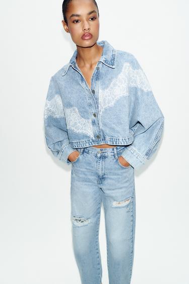 Z1975 RIPPED BAGGY JEANS WITH LACE - Mid-blue by Zara