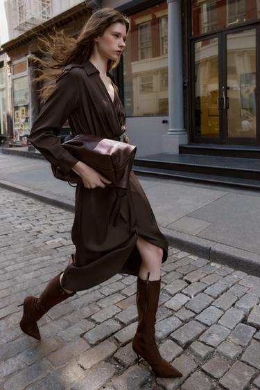 BELTED WRAP MIDI DRESS - Brown by Zara