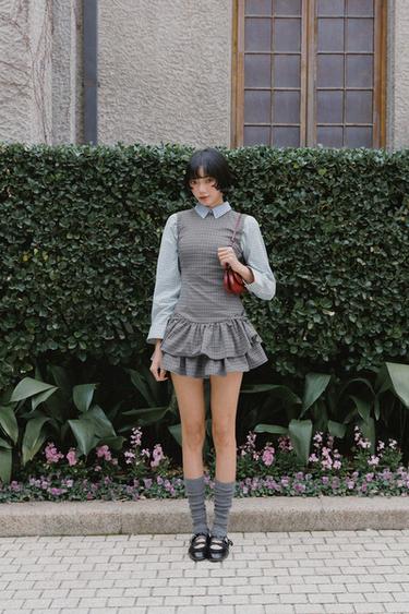 Zara 合身版格紋襯衫 - 藍色 / 白色