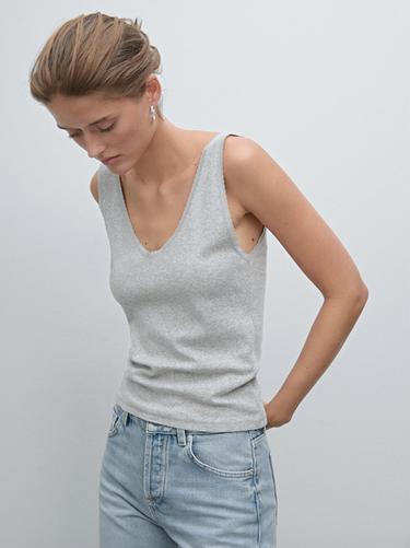 Zara Cotton blend top with blonde lace detail - Gray