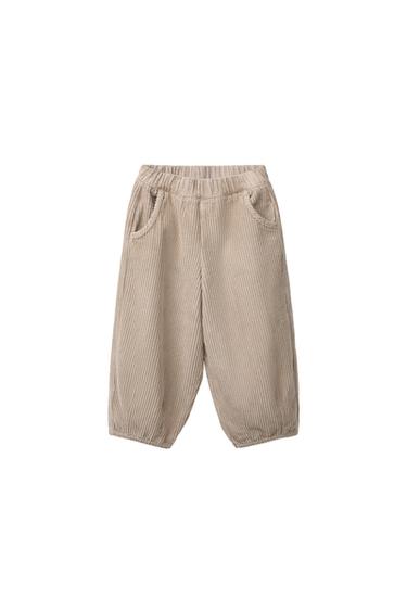 PANTALONI IN VELLUTO A COSTINE A PALLONCINO - Ecrù medio di Zara